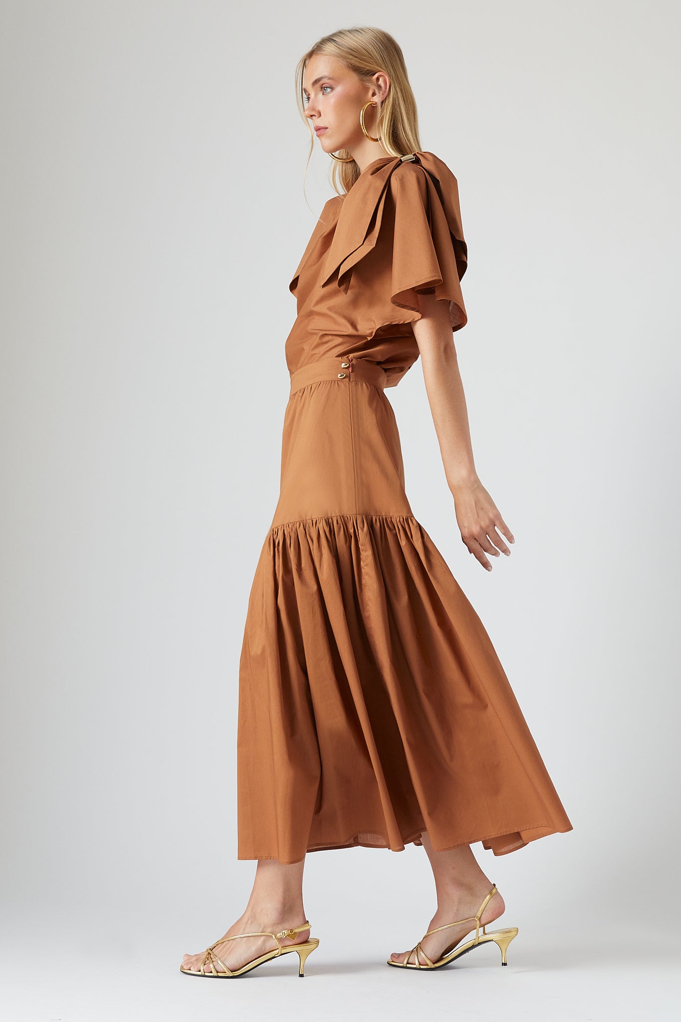 Women's Brown Cotton Midi Skirt