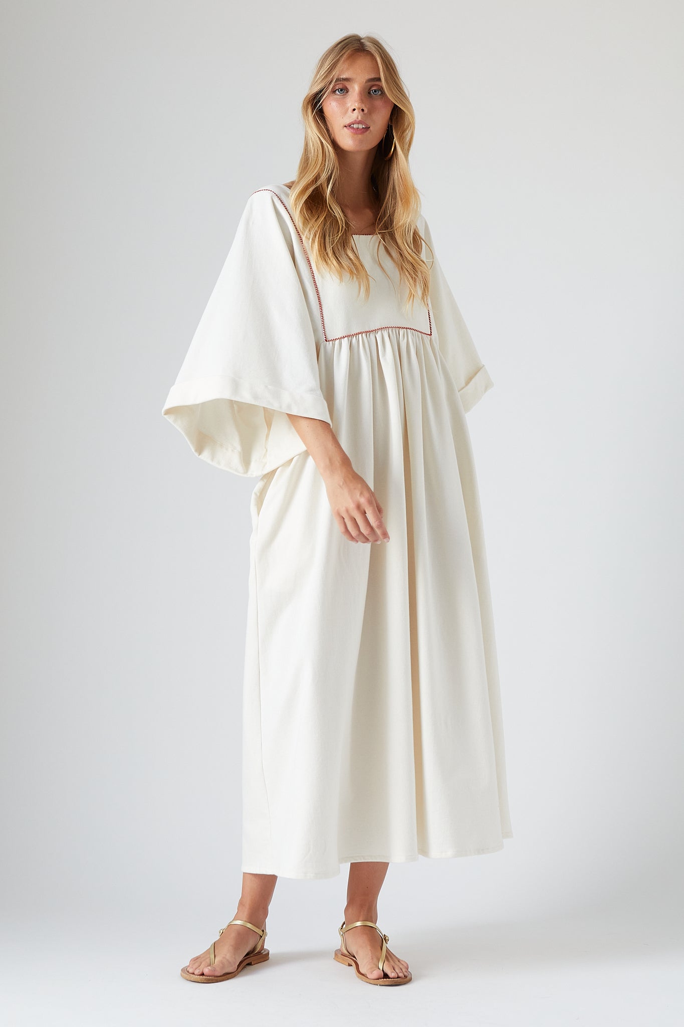 Women's Off-White Cotton Dress with Ruffle Detail