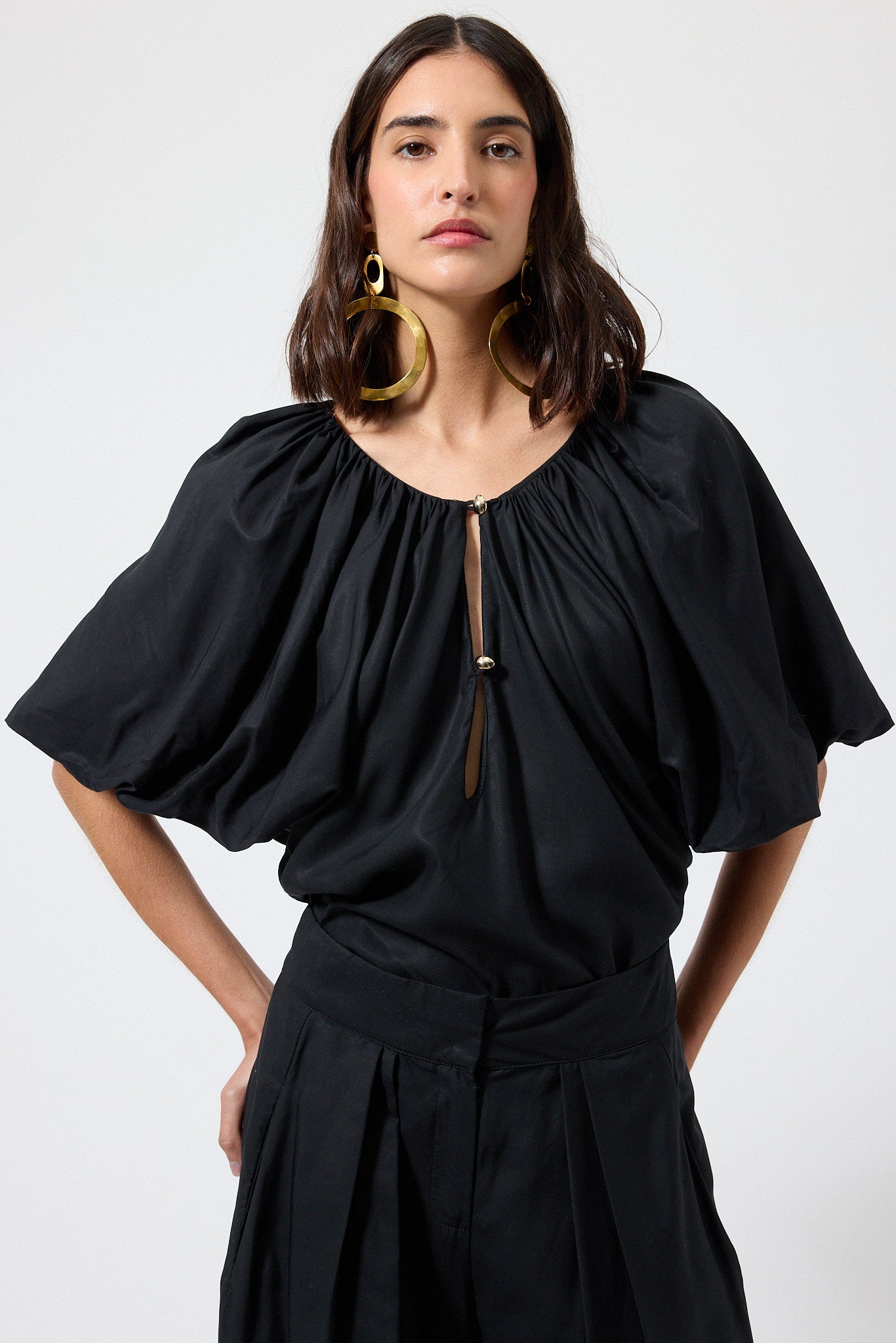 Women's Black Puff Sleeve Cotton Top | The Label Edition – THE