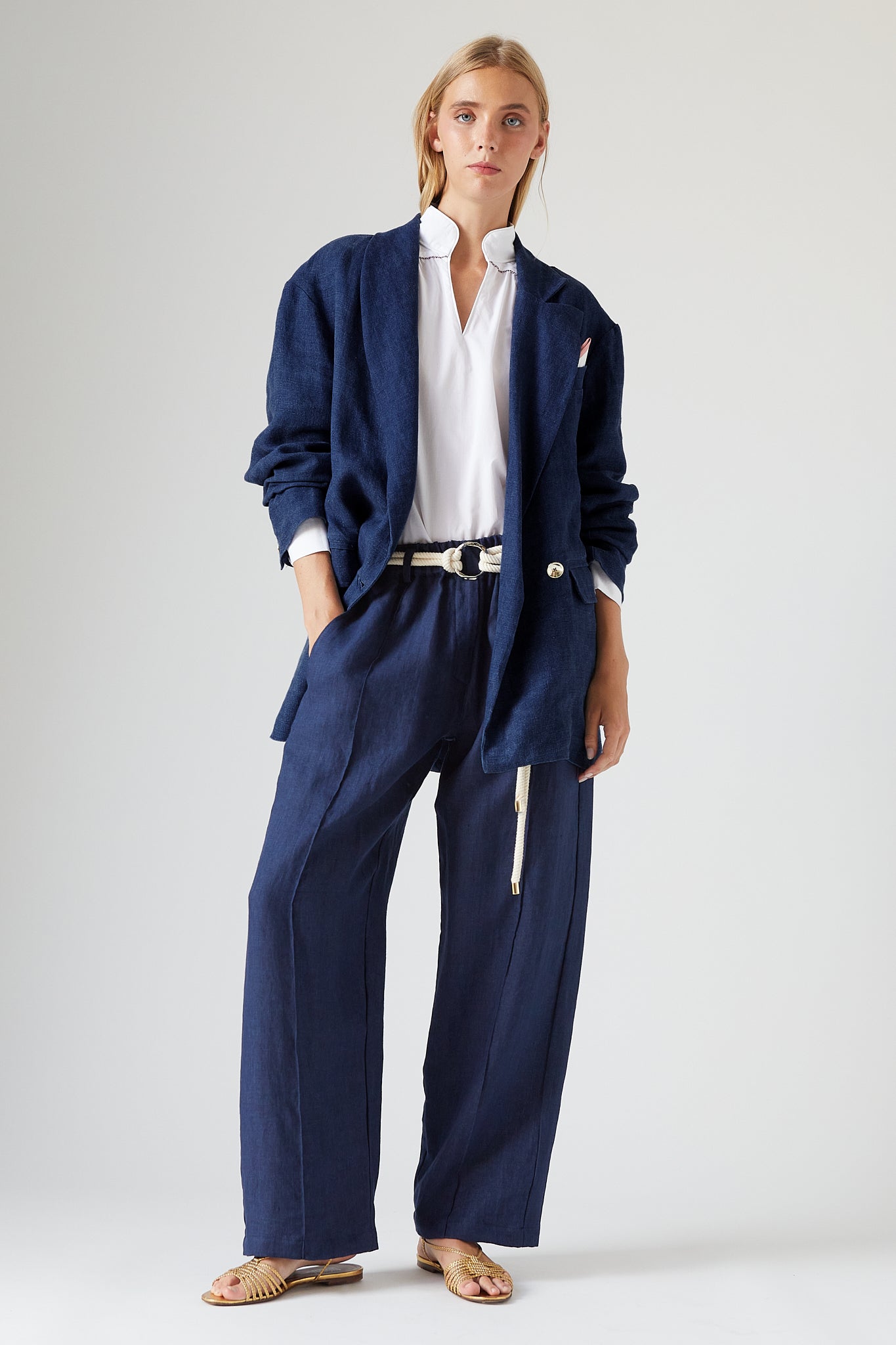 Women's Linen Double-Breasted Blazer | The Label Edition – THE