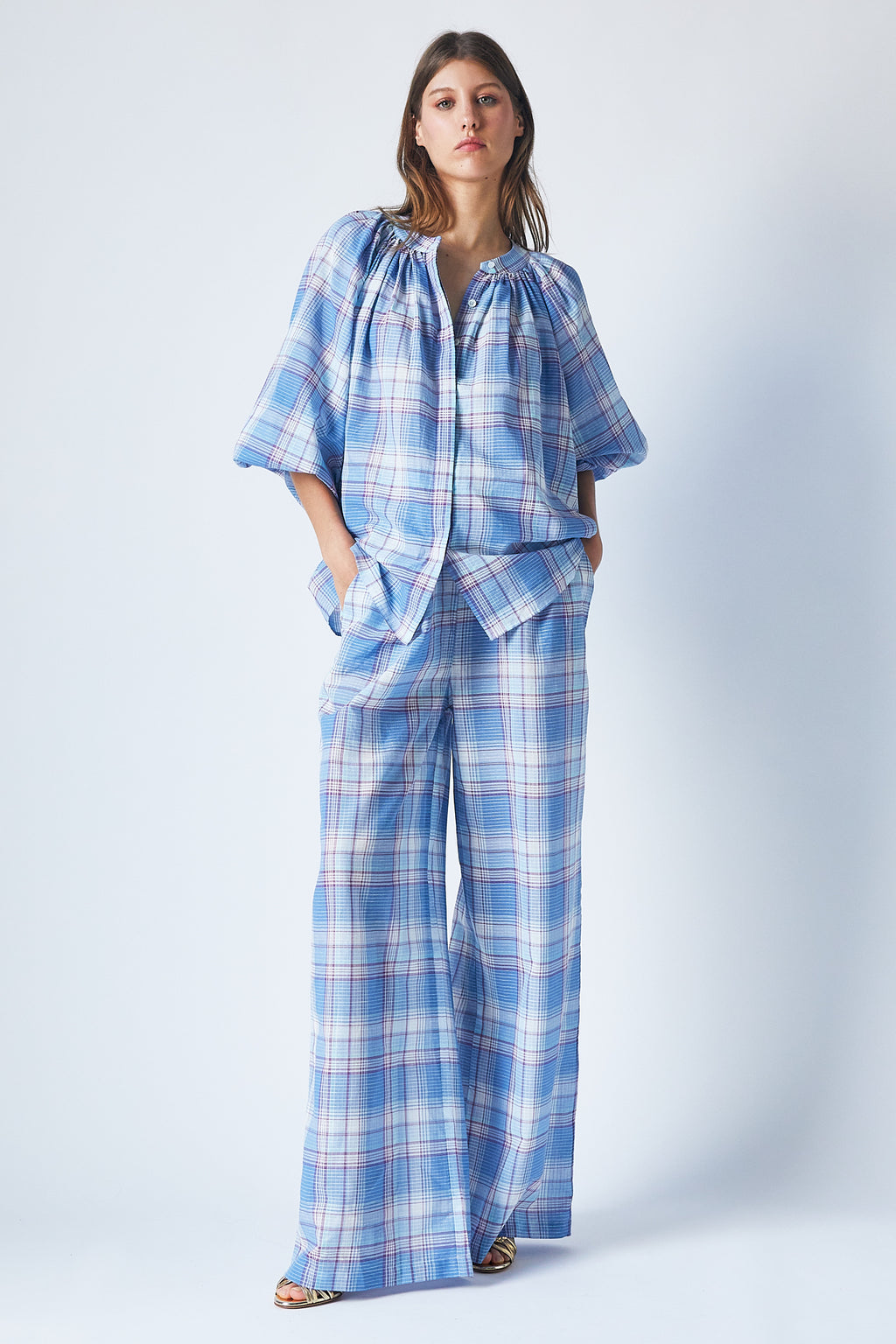 Thalia Blouse Blue Checks