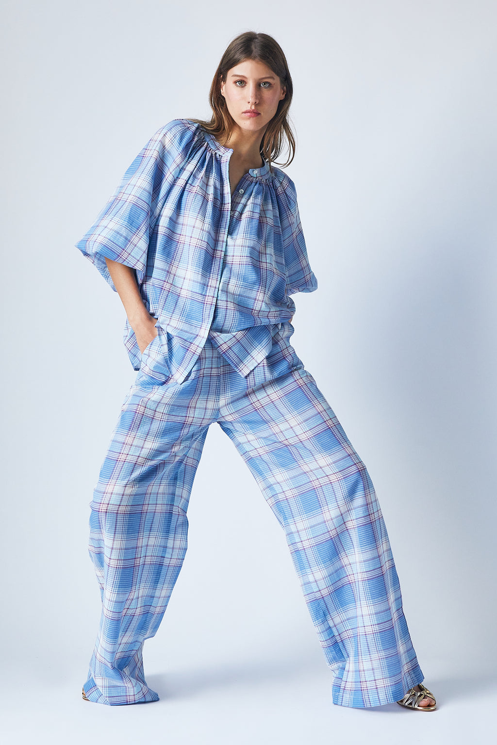 Thalia Blouse Blue Checks