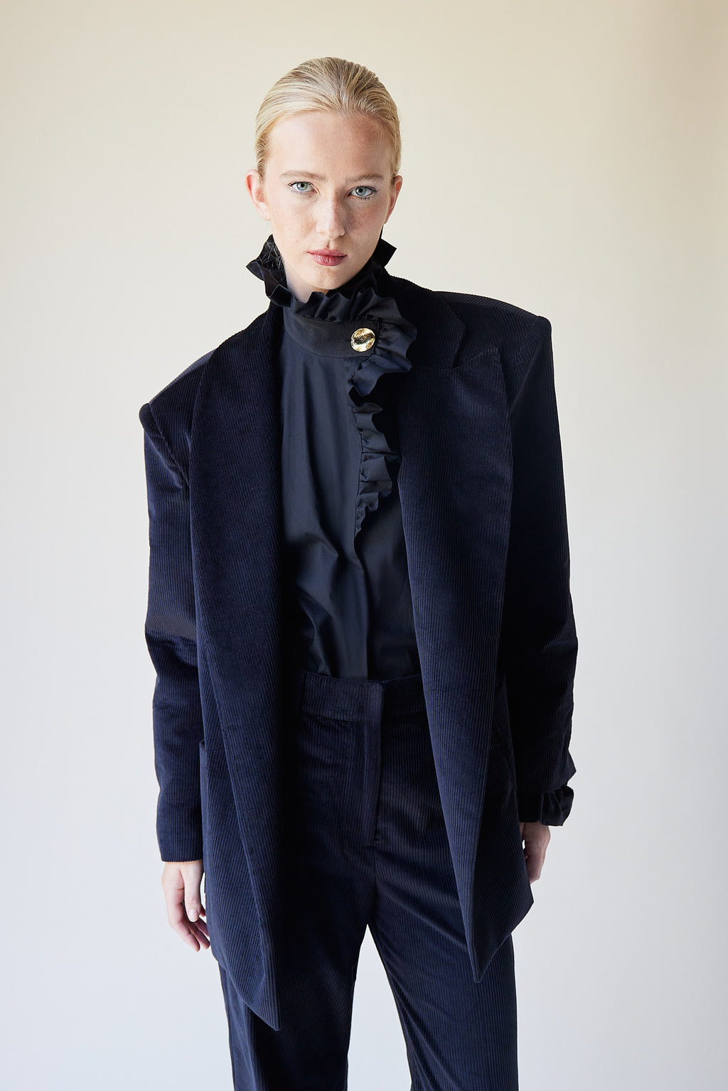 Blazer Felix en velours côtelé noir